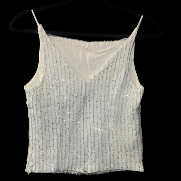 ALEXIA ADMOR Women Sleeveless Sequin Cropped Top Sz 8 White Feminine 94-19 - Picture 3 of 10
